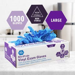 MED PRIDE blue nitrile-vinyl gloves, large, latex-free for versatile cleaning and care tasks.