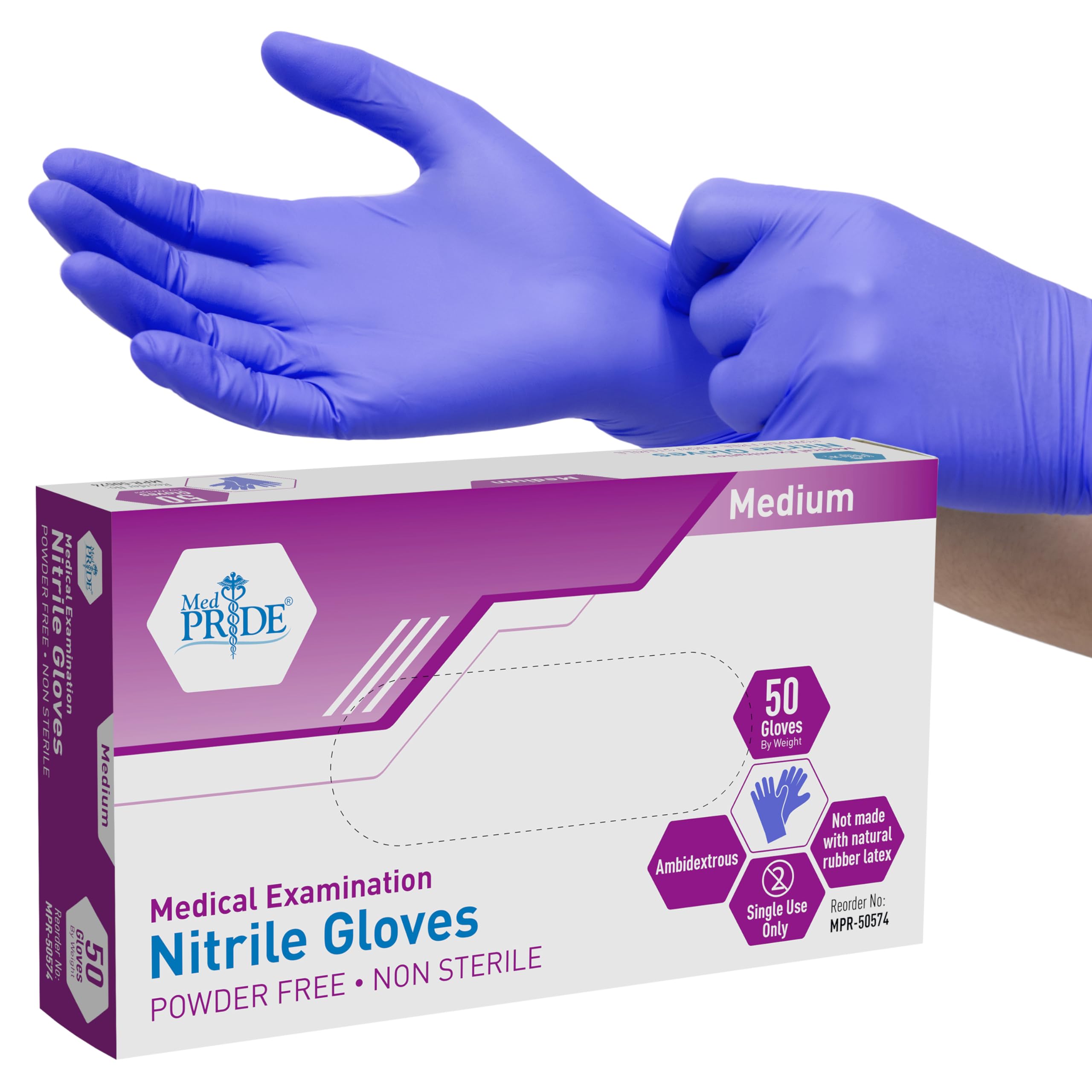 MED PRIDE puncture-resistant nitrile gloves with textured fingertips for a secure grip during healthcare tasks.