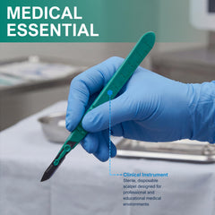 MED PRIDE scalpel packaging indicates individually wrapped blades for sterile, ready-to-use safety.