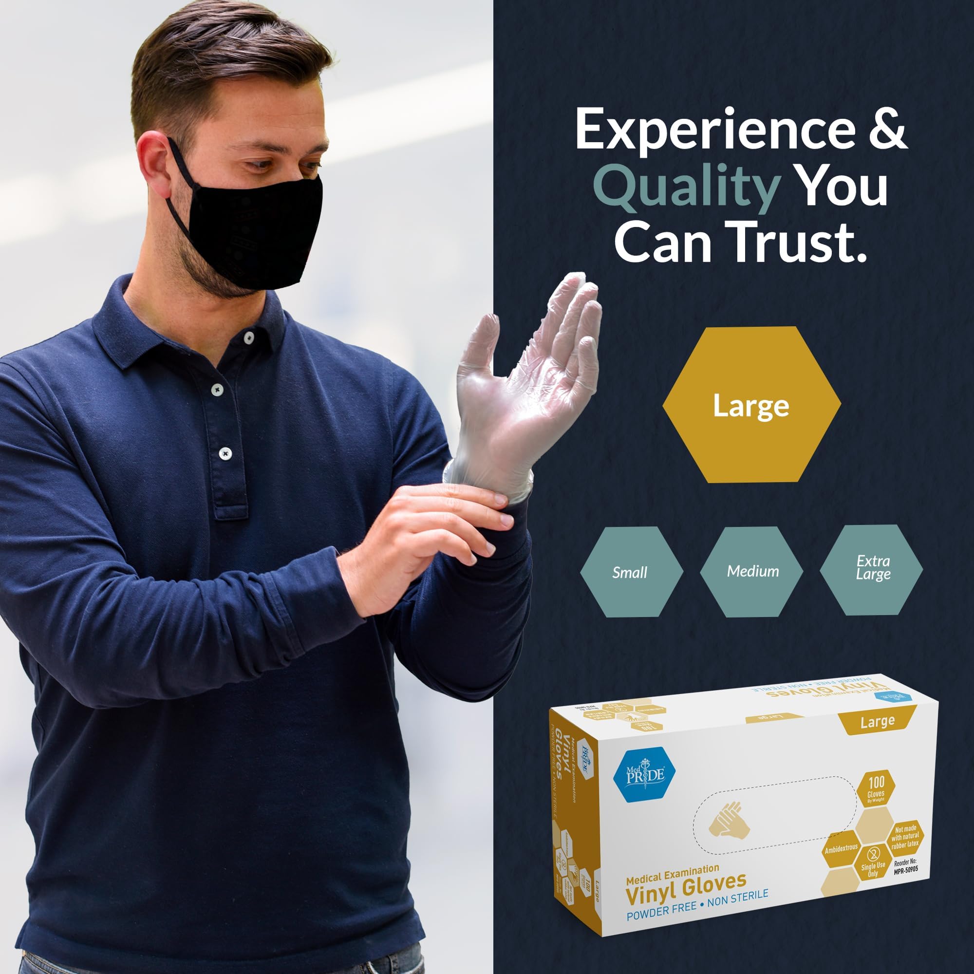 MED PRIDE single-use barrier gloves, clear and practical for quick protection.