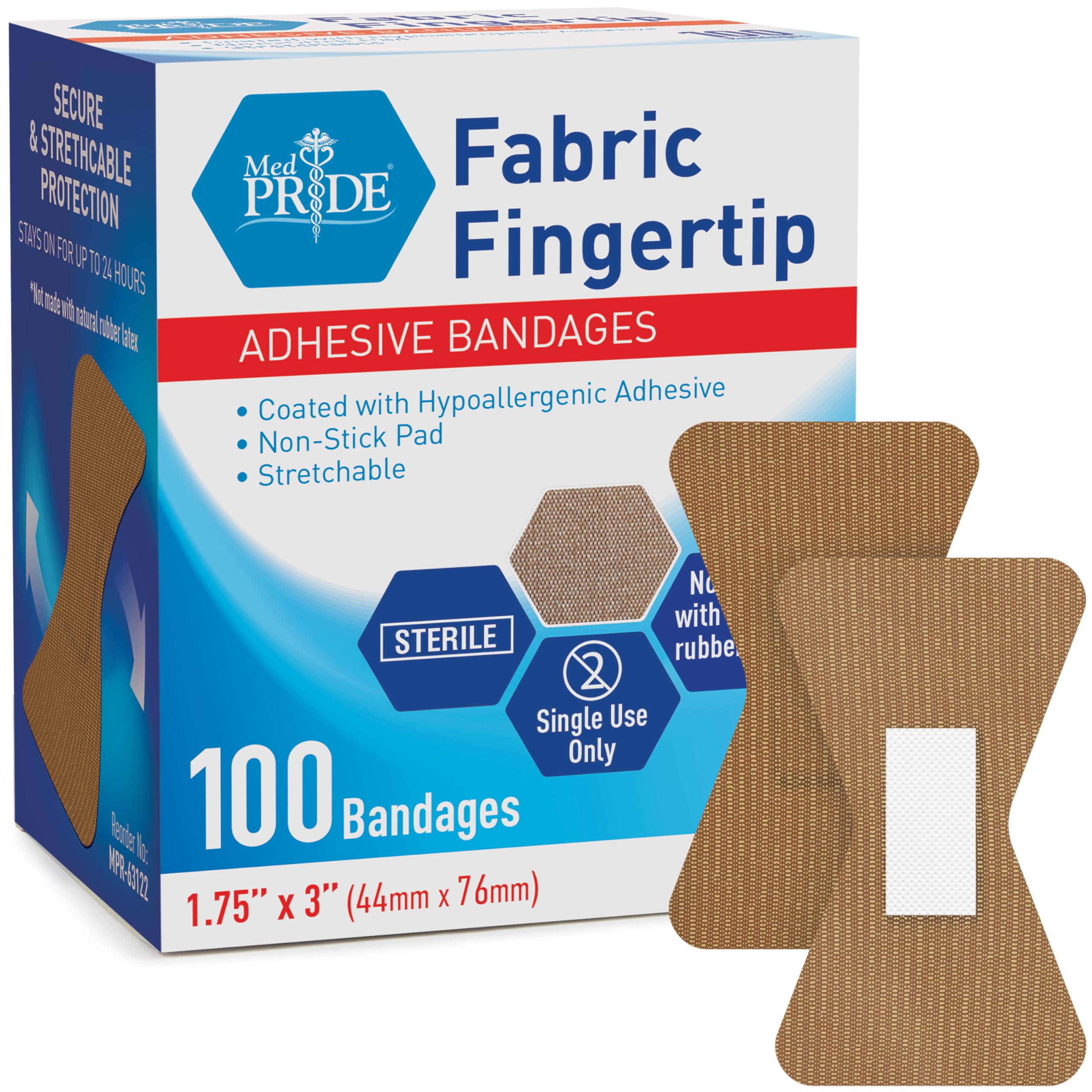 MED PRIDE sterile fingertip bandages packaged for on-the-go protection.