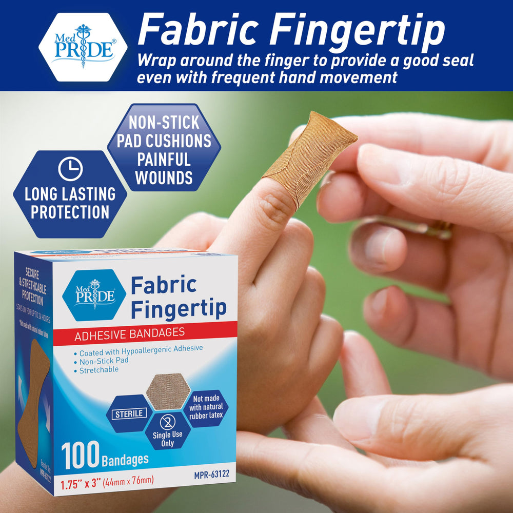 MED PRIDE sterile fingertip bandages two sizes offer versatile fingertip coverage.