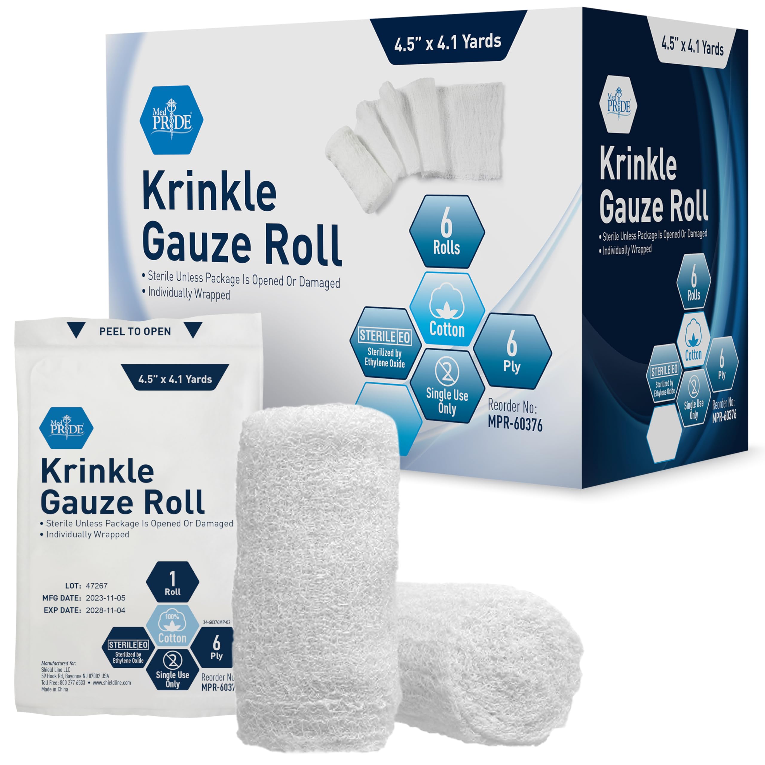 MED PRIDE sterile krinkle gauze rolls for absorbent wound care