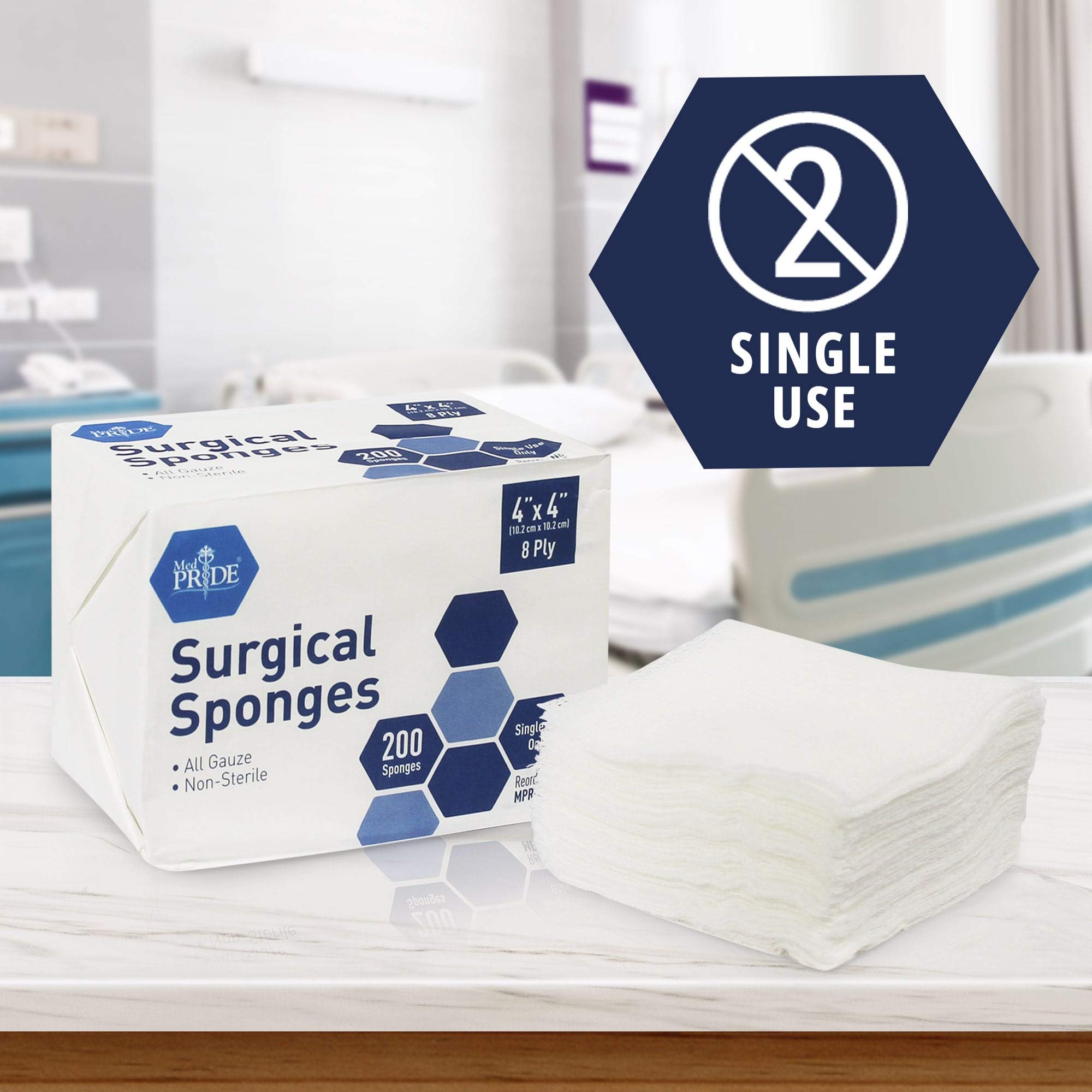MED PRIDE closeup cotton weave shows high absorbency and low linting for clean wound sites.