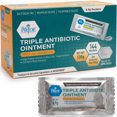MED PRIDE Triple Antibiotic Ointment packets closeup showing quick wound protection on the go