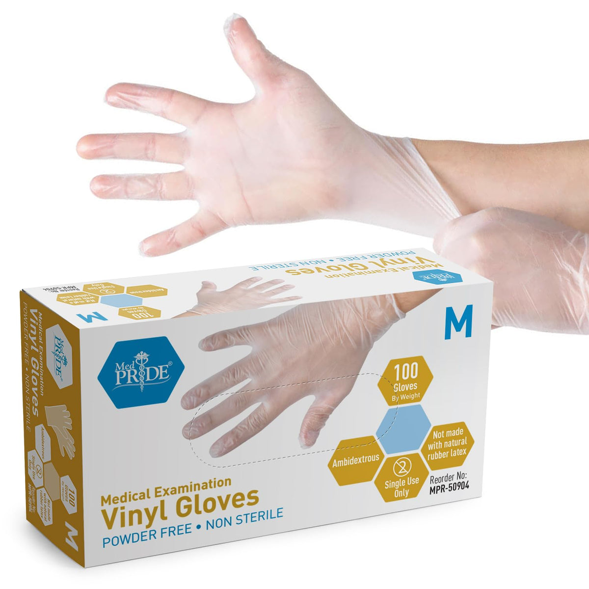 MED PRIDE vinyl gloves pack of 100 in clear view for quick tasks