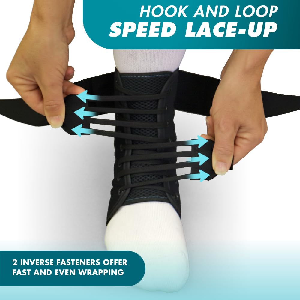Med Spec ASO Speed Lacer figure-8 straps securing the ankle during activity