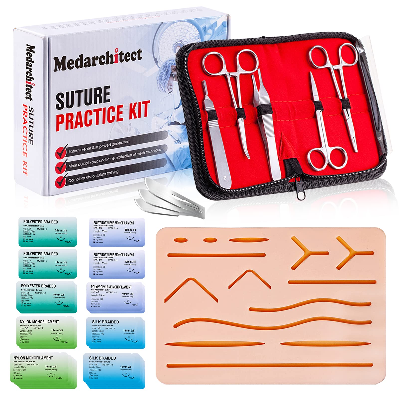 Medarchitect suture pad close-up with 14 wounds for hands-on practice