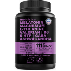 MEDCHOICE 12-in-1 melatonin sleep capsules front label promotes a calm bedtime routine