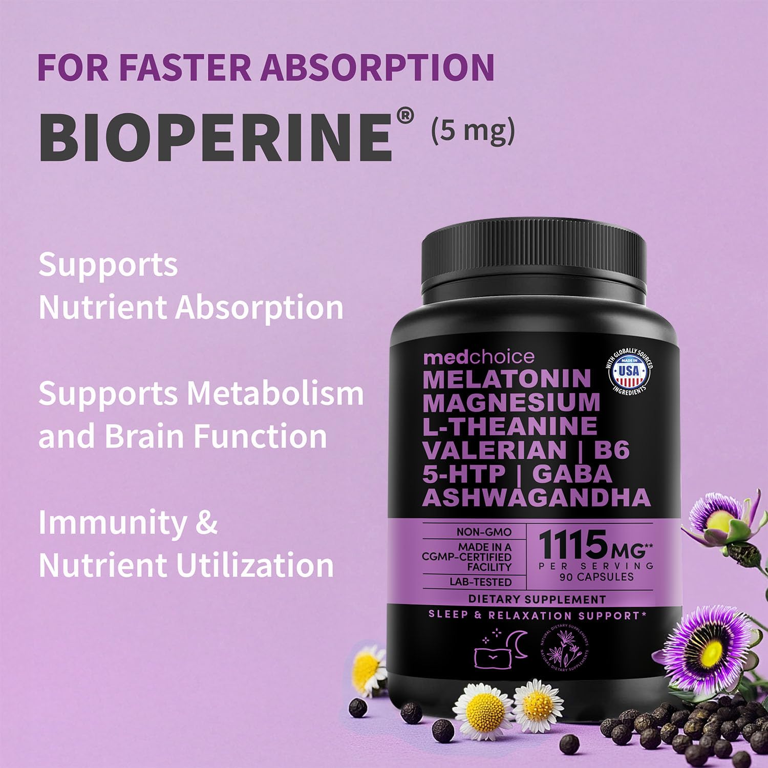 MEDCHOICE vegan-friendly sleep aid with plant-based melatonin