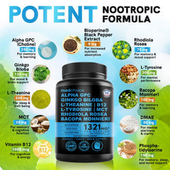 MEDCHOICE 12-in-1 bottle side view highlighting non-caffeinated brain support.