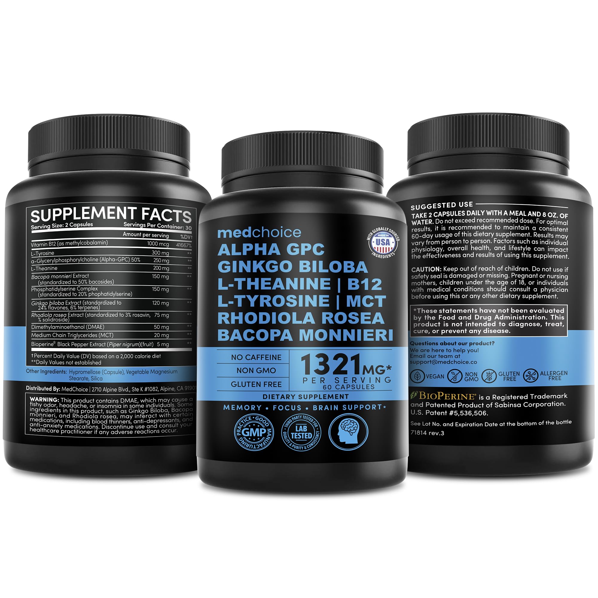 MEDCHOICE vegan ingredients highlight for natural brain support.