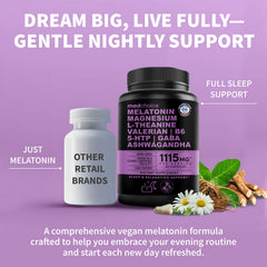 MEDCHOICE 12-in-1 sleep capsules packaging label shows updated mg-per-serving guidance.