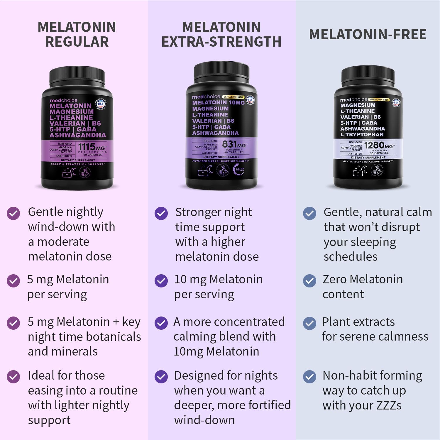 MEDCHOICE gaba chamomile valerian extract depiction for tranquil nights.