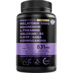 MEDCHOICE melatonin 12-in-1 bottle front shows calm, clear labeling for easy bedtime use.