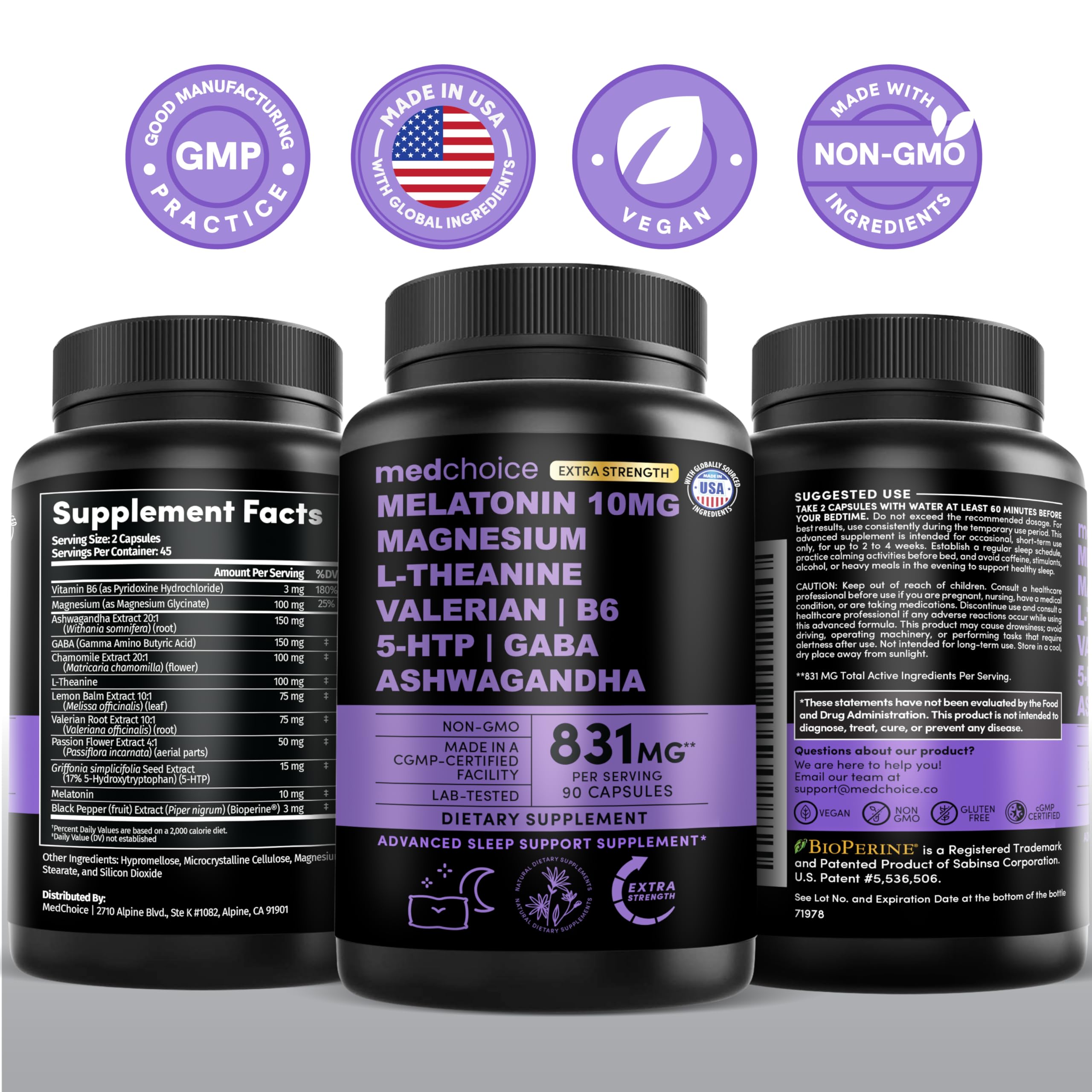 MEDCHOICE magnesium glycinate on label implies gentle support before bed.