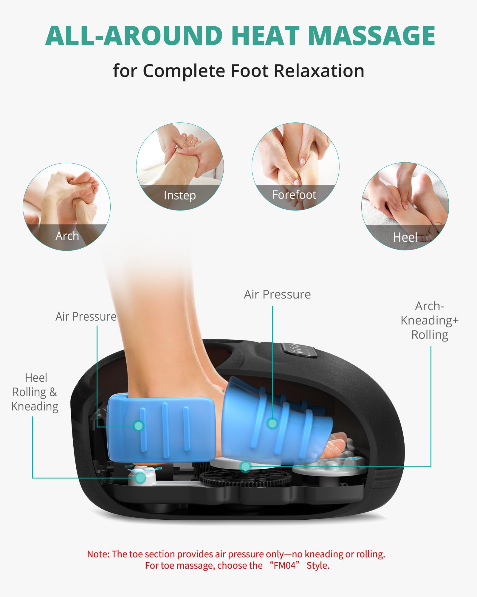 Medcursor foot massager heat function provides comforting warmth for tired feet.