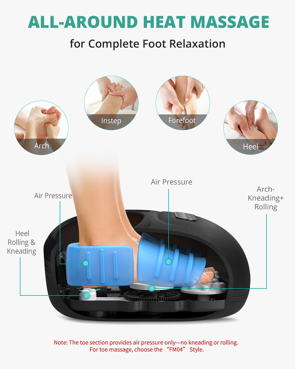 Medcursor foot massager heat function provides comforting warmth for tired feet.