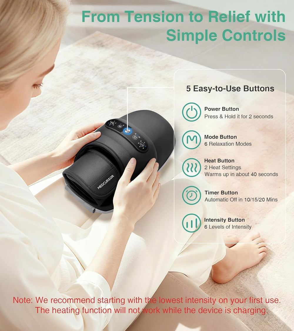 Medcursor hand massager heat levels display for customizable warmth.