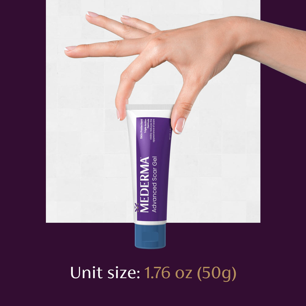 Mederma Advanced Scar Gel dispensing tip demonstrates controlled, precise application.