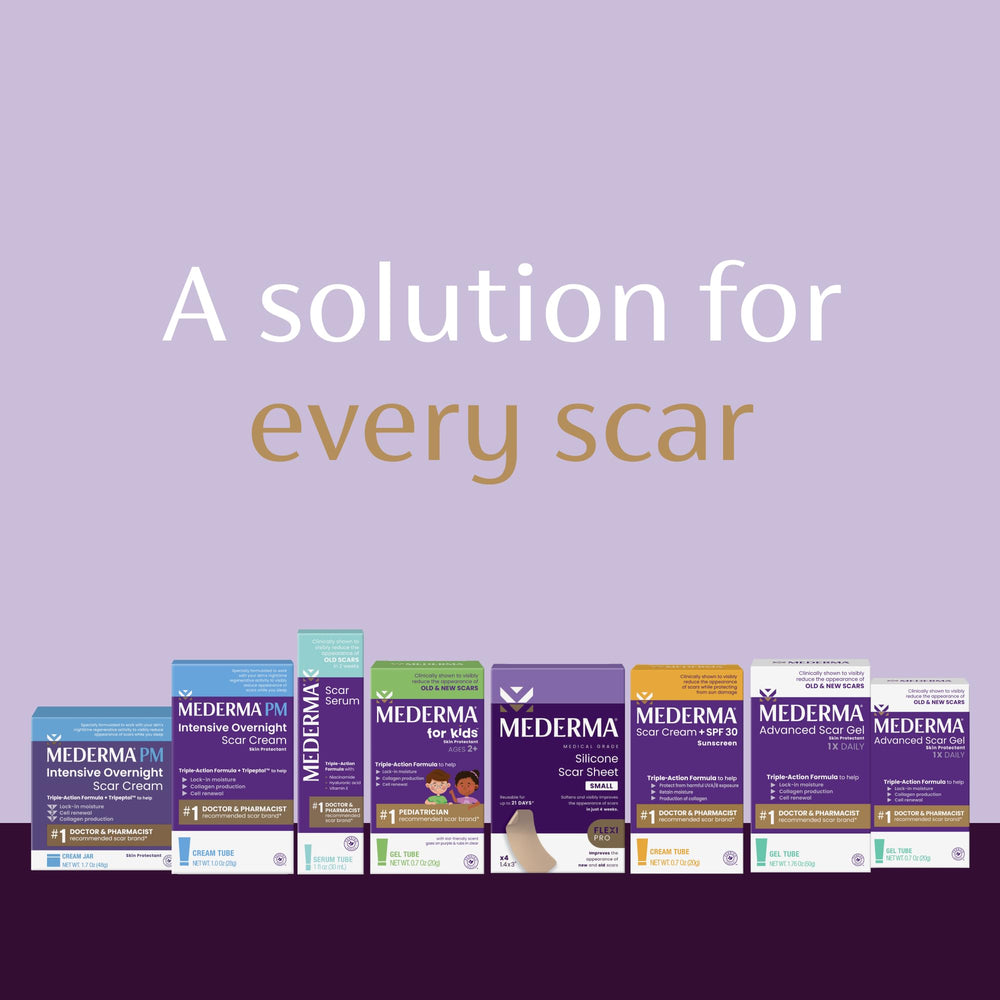 Mederma Kids age two plus usage demonstrates suitability for young patients.
