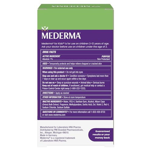 Mederma Kids gel texture closeup highlights non-staining, grape-scented formula.