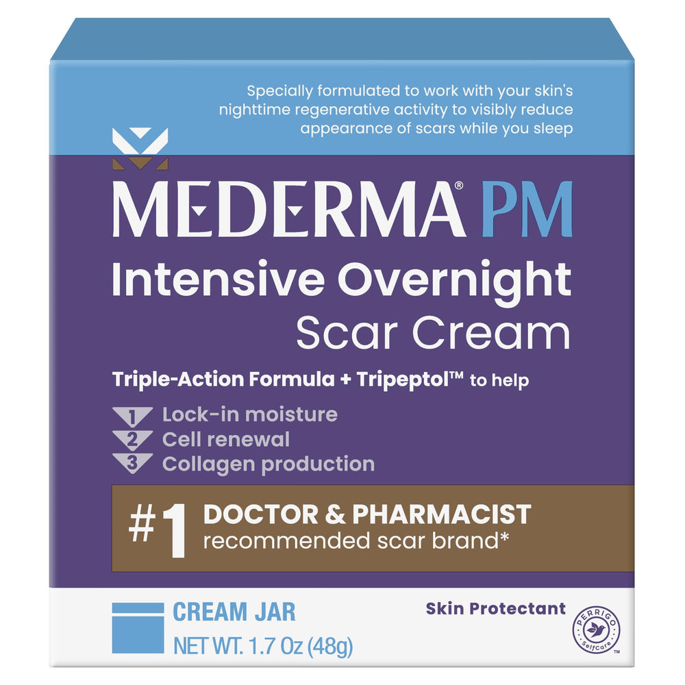 Mederma PM Intensive Overnight Scar Cream tube ready for nightly scar care and nourishment