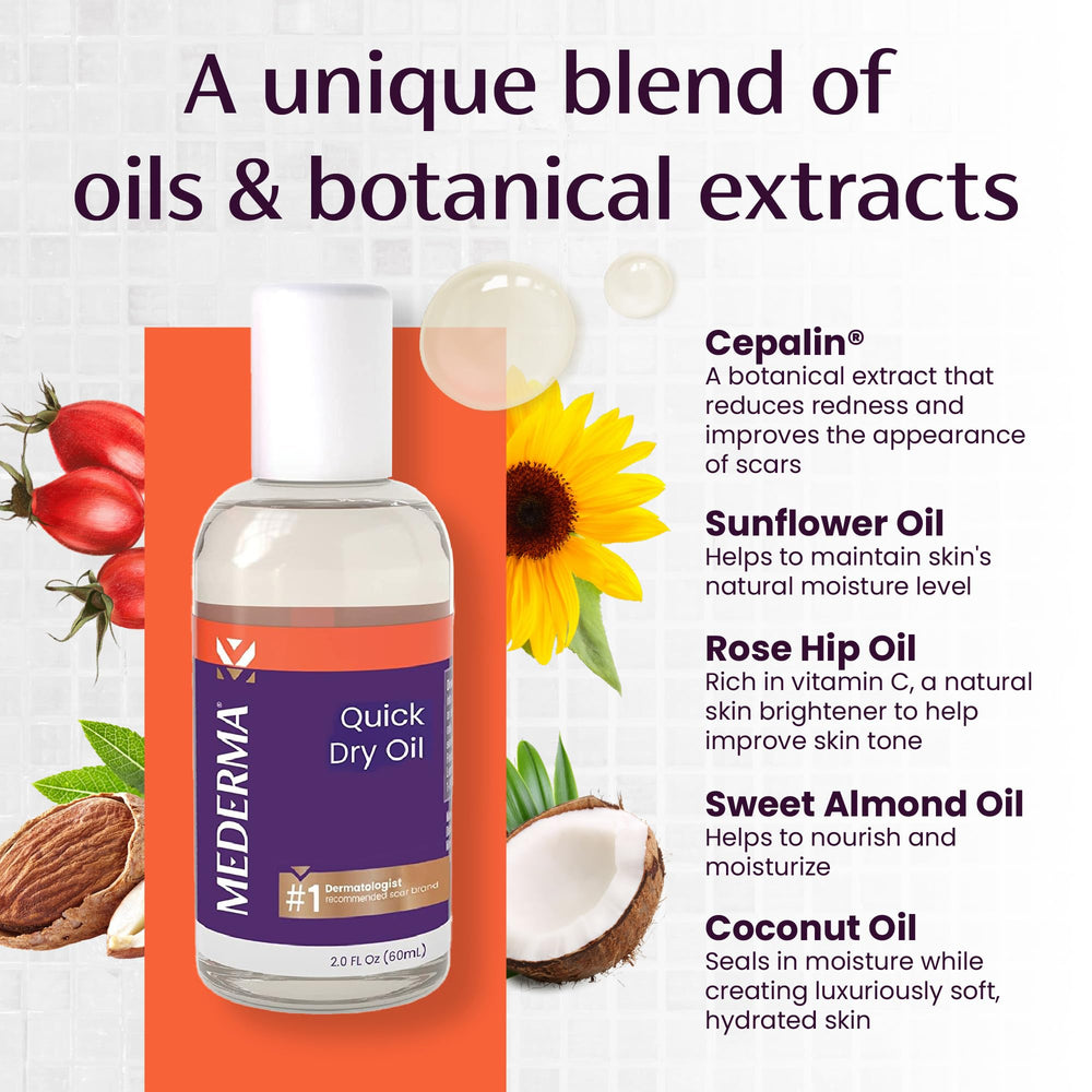 Applying Mederma Quick Dry Oil to targeted dry skin areas.