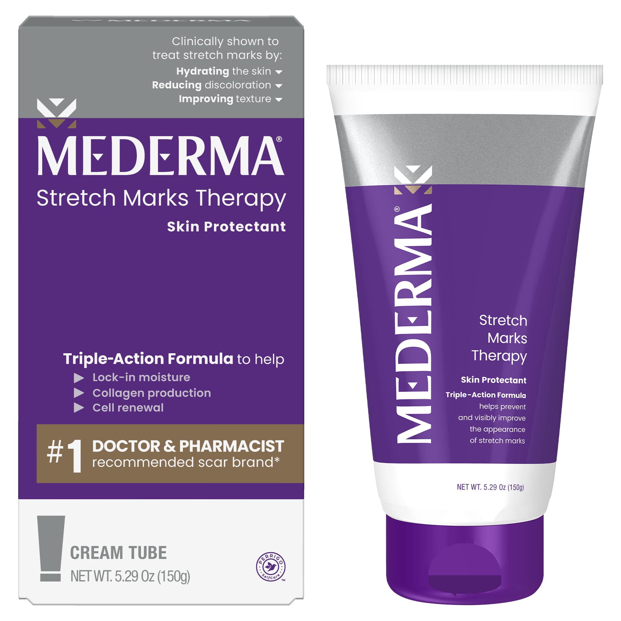 Mederma Stretch Marks Therapy jar front with hydrating formula for smoother skin