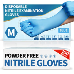 Medguy powder-free nitrile gloves in blue, 4-5 mil thickness for durable protection.