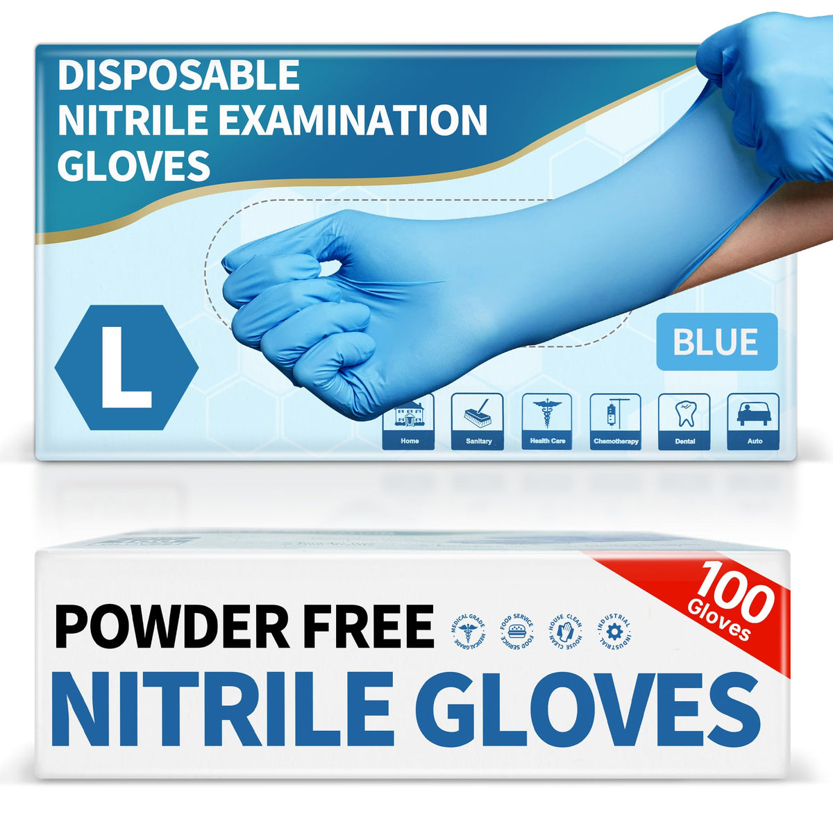 Medguy powder-free nitrile gloves blue box front for durable protection