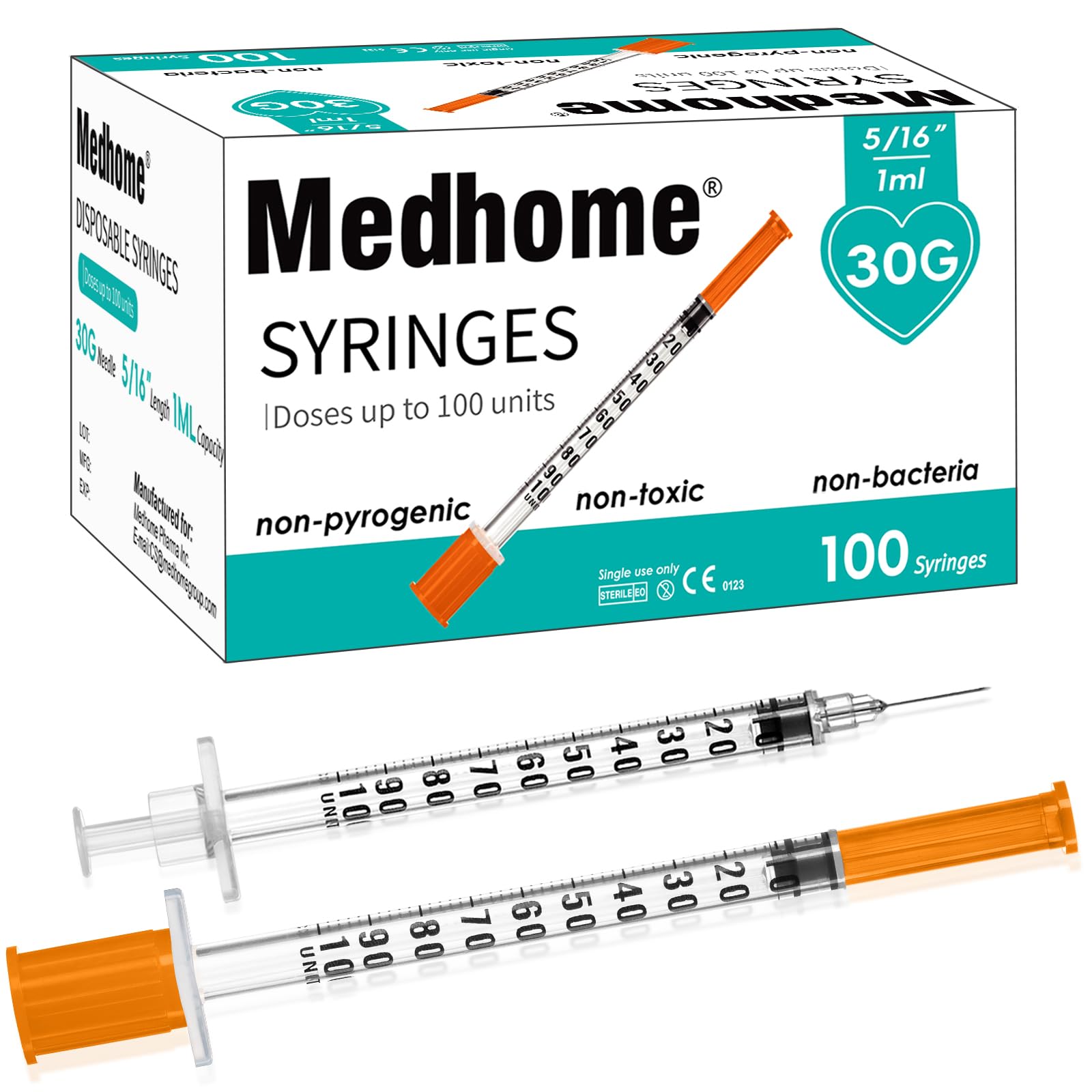 Medhome 1ml syringe with a clear scale for precise lab measurements.