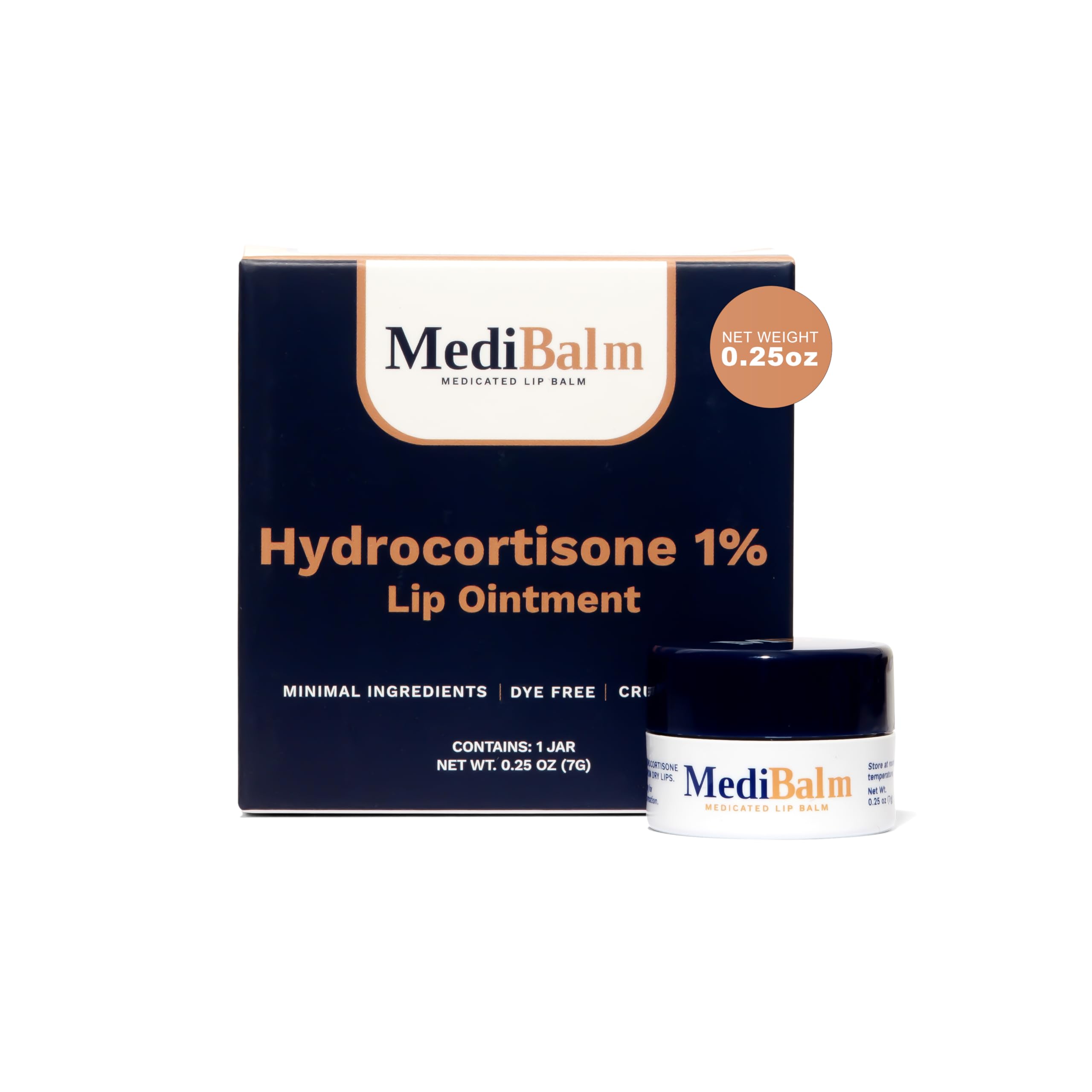 MediBalm 1% hydrocortisone lip balm tube for targeted lip relief on the go.