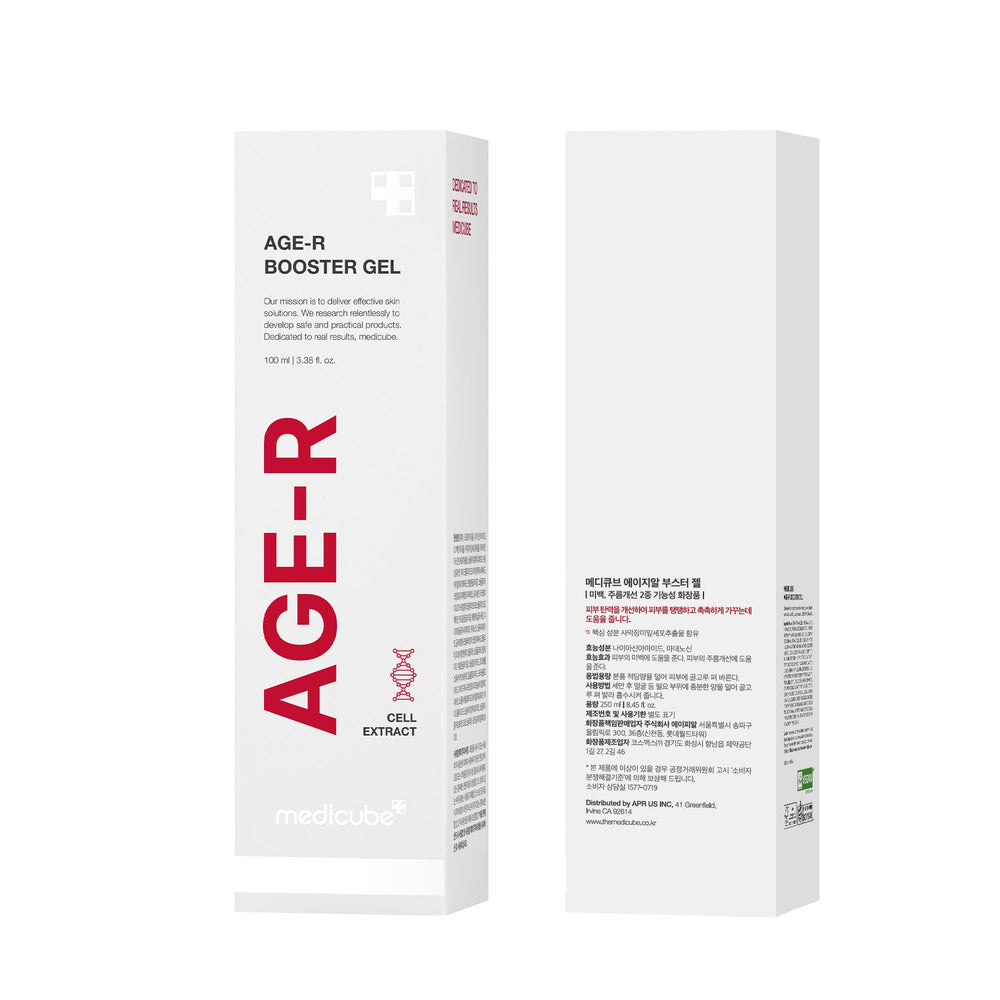 Medicube Age-R Booster Gel Serum being used during a device-assisted skincare session for enhanced hydration.