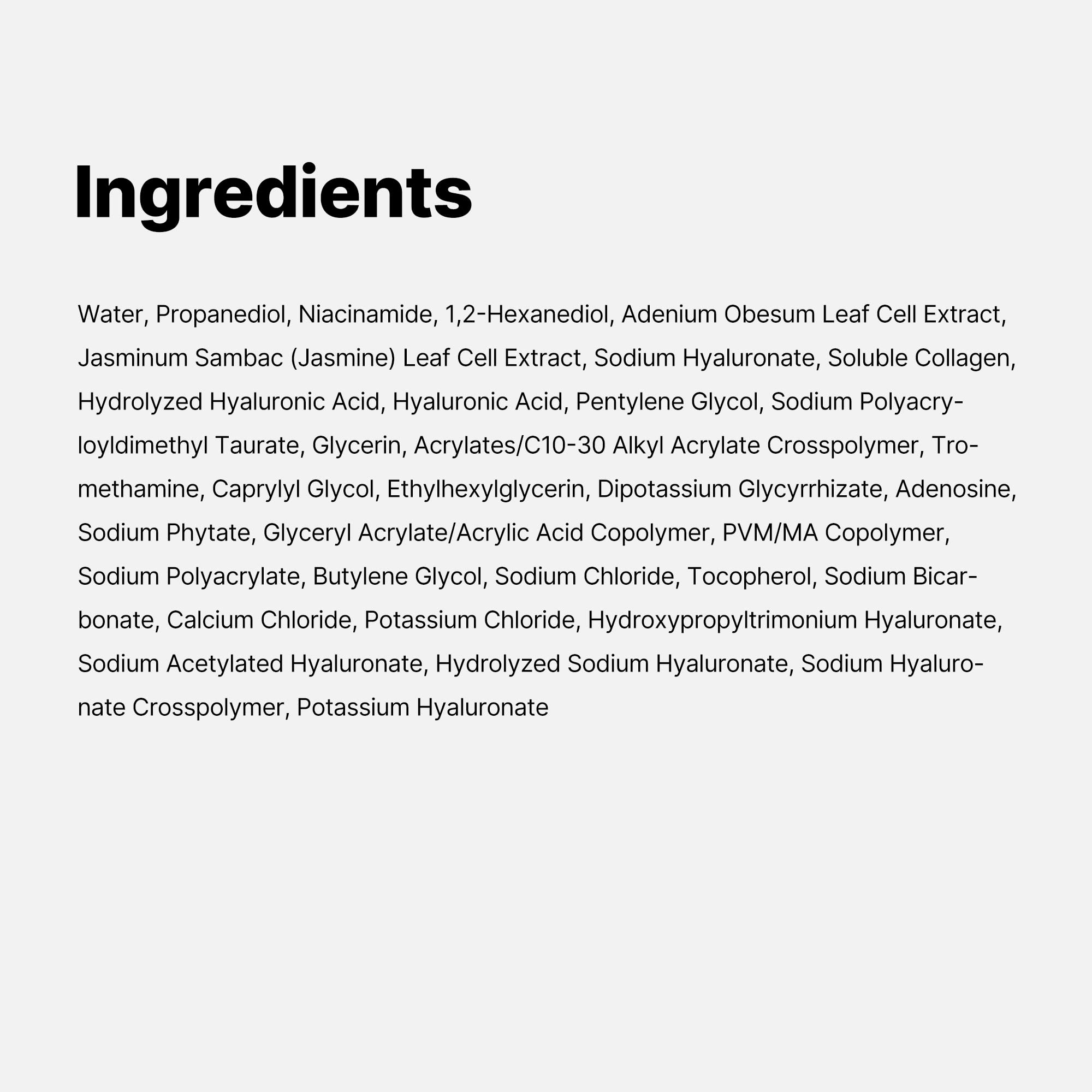 Close-up of hyaluronic acid and plant stem cell ingredients in Medicube Age-R Booster Gel Serum for hydration.