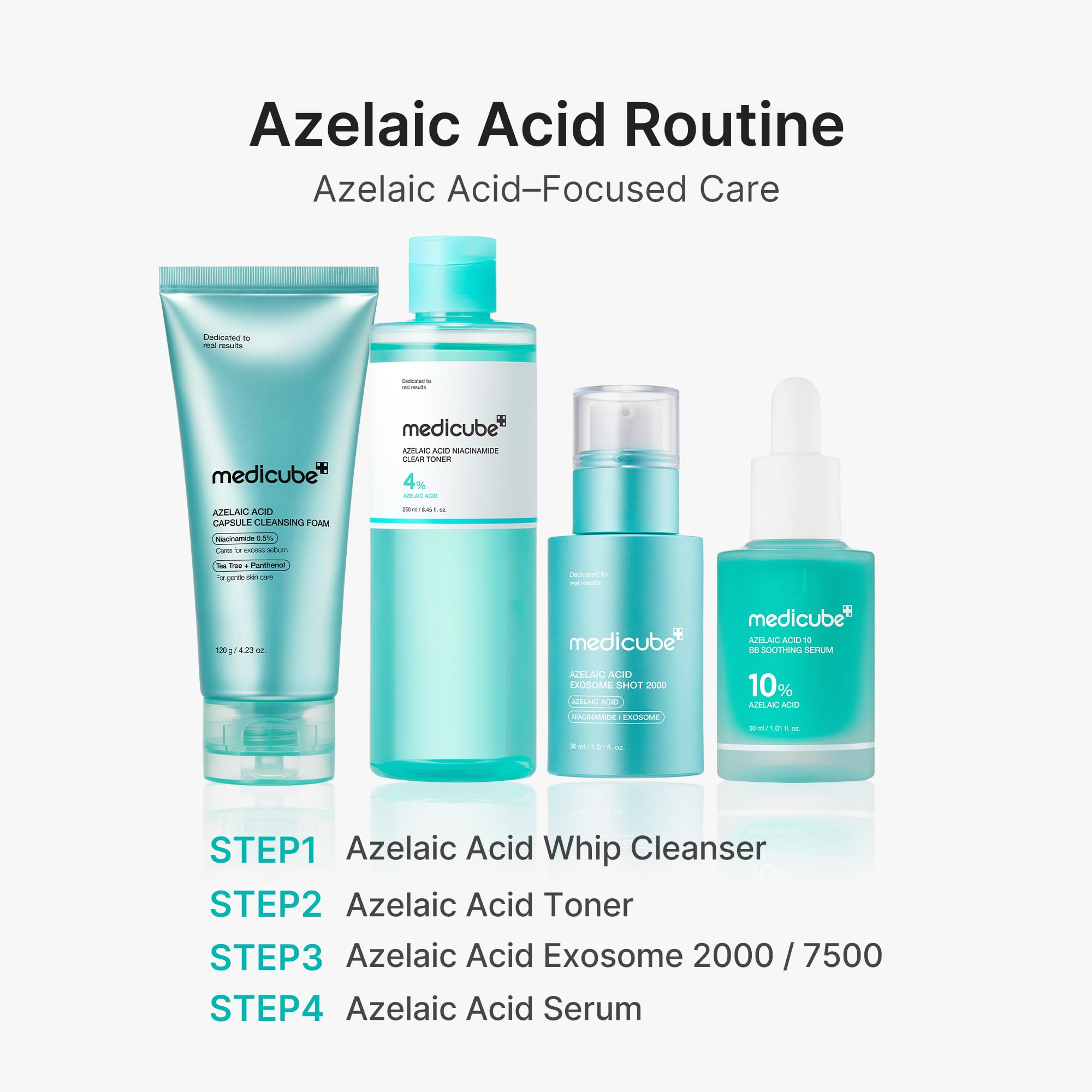 Medicube Azelaic Acid 10 soothing serum label close-up signals dermatologist-tested daily care.