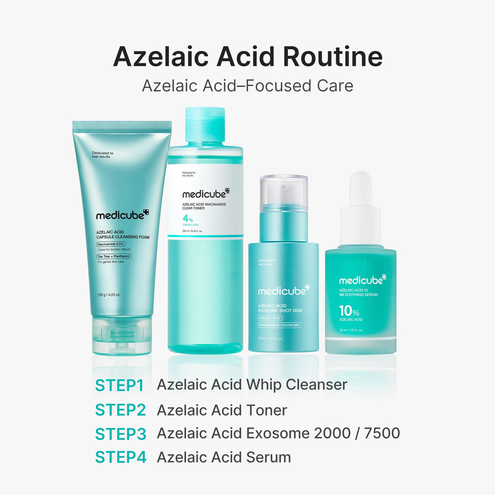 Medicube Azelaic Acid 10 soothing serum label close-up signals dermatologist-tested daily care.
