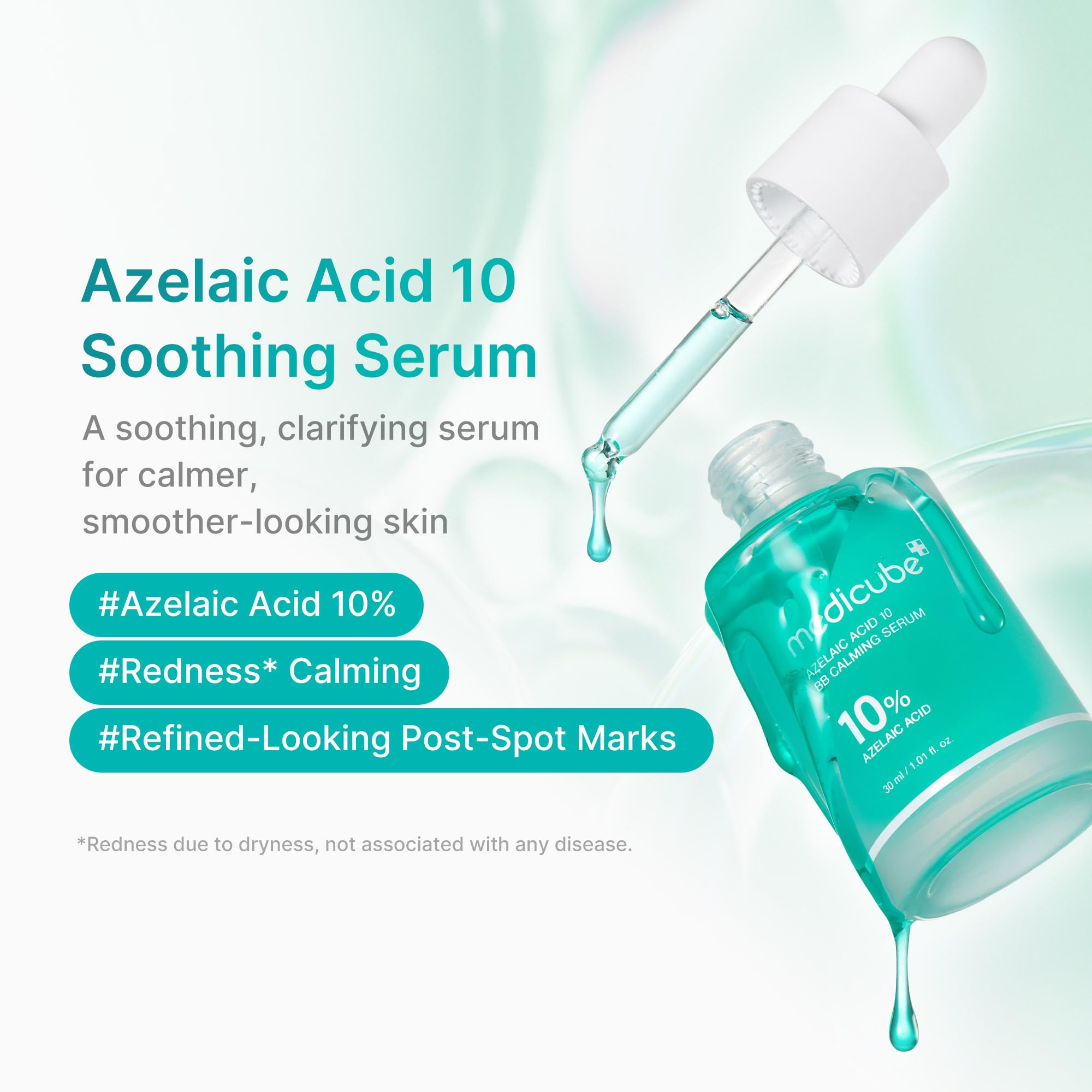 Medicube Azelaic Acid 10 soothing serum texture swatch reveals a smooth, non-greasy finish.