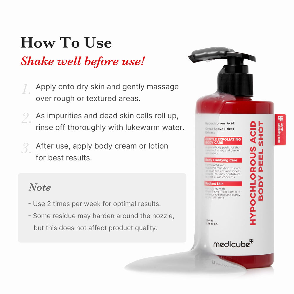 Medicube Body Peel Shot rice extract visual highlights hydration benefits