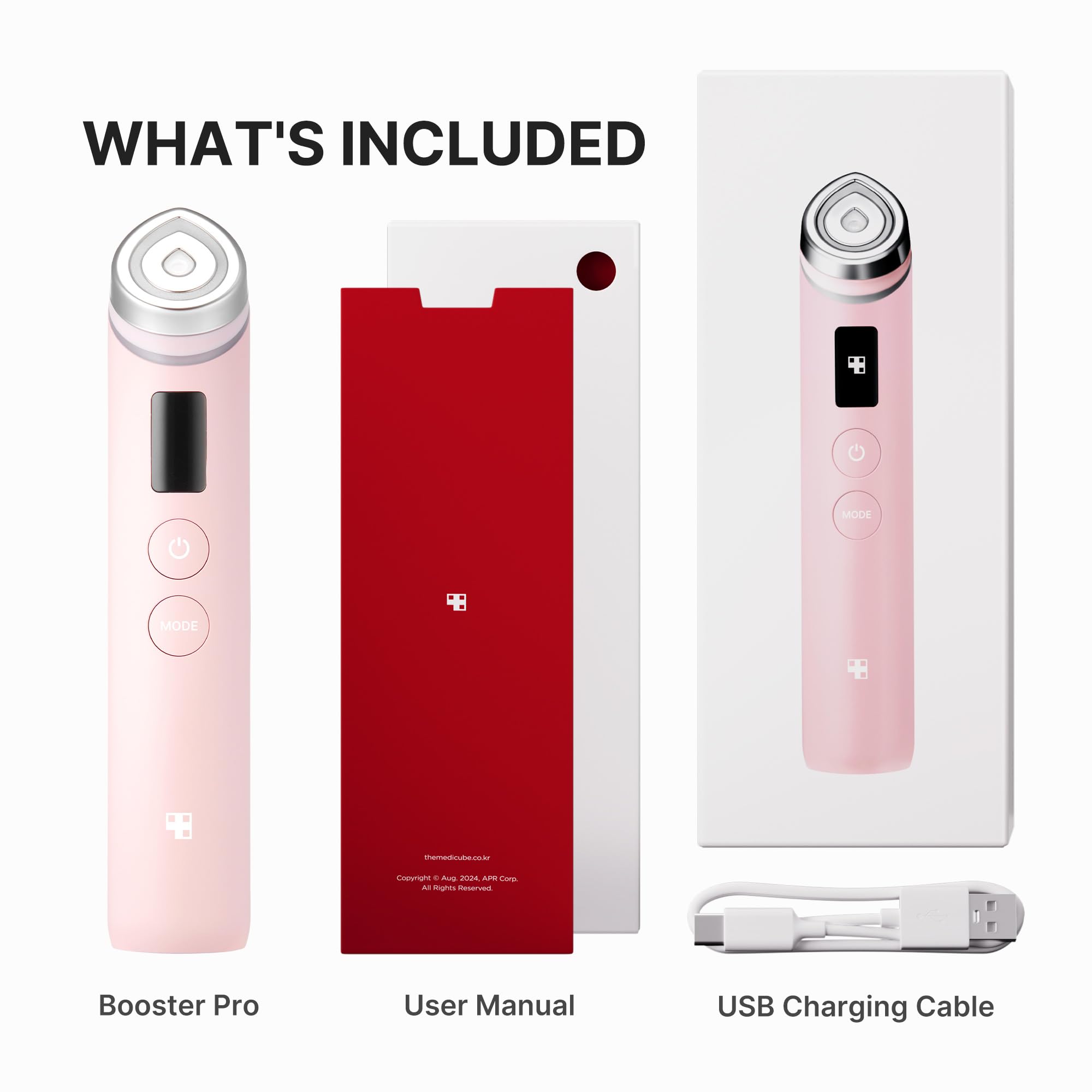 Medicube Booster Pro pink compact device on vanity.