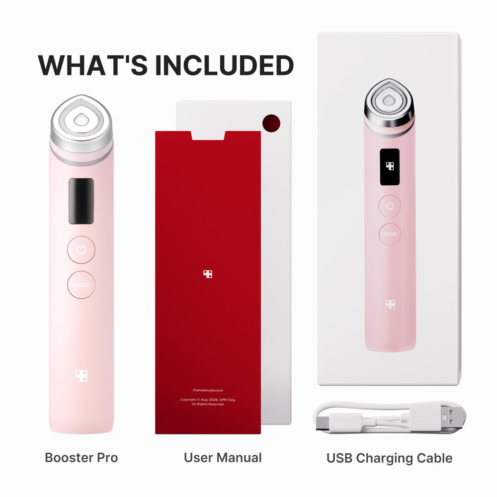 Medicube Booster Pro pink compact device on vanity.