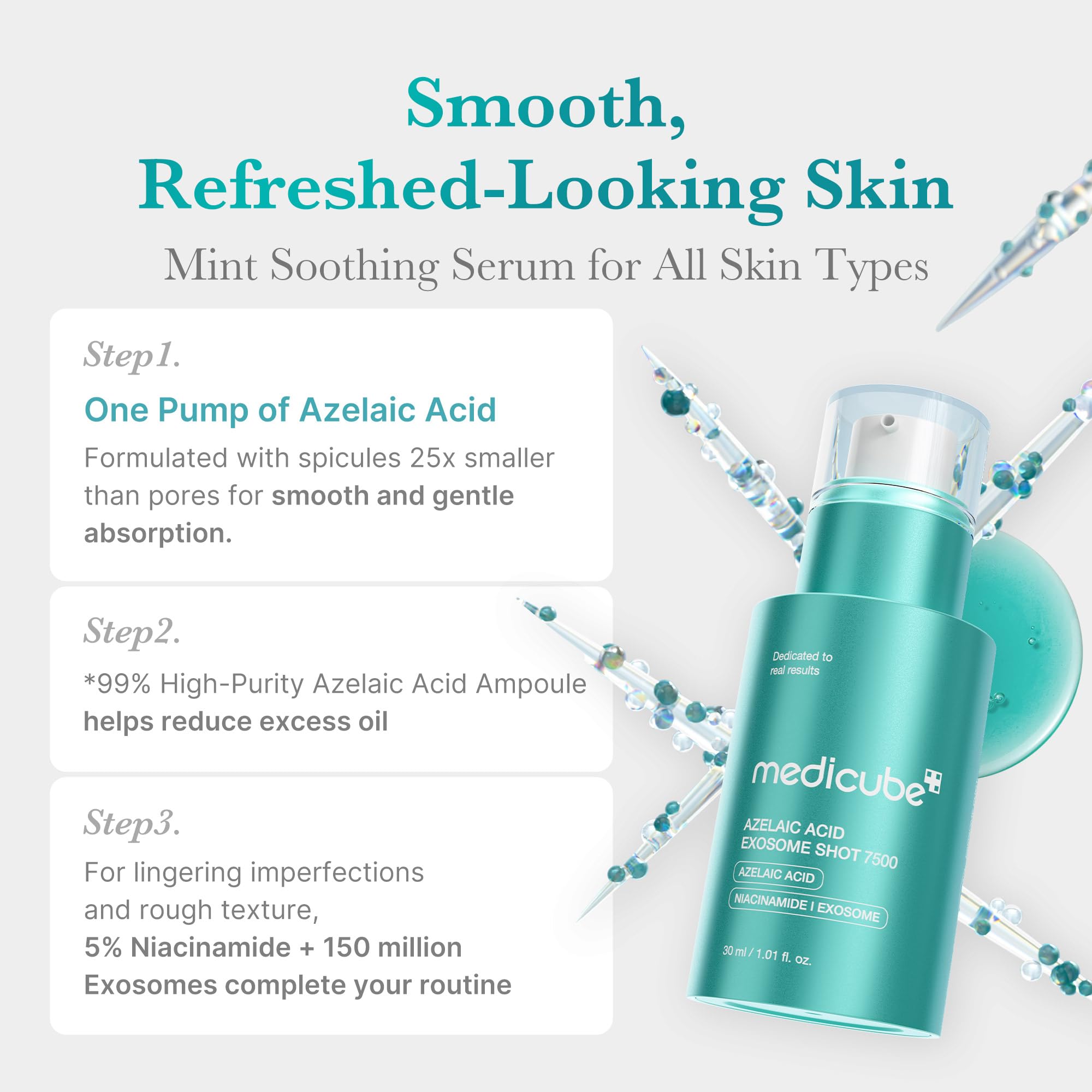 Medicube Exosome Shot serum applied with smooth texture and fast absorption