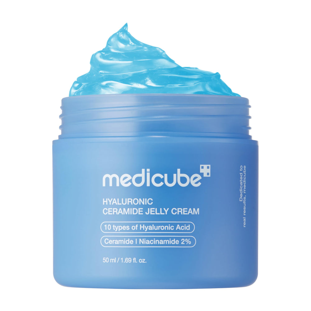 Medicube Jelly Cream with Hyaluronic Acid bottle shows hydration potential