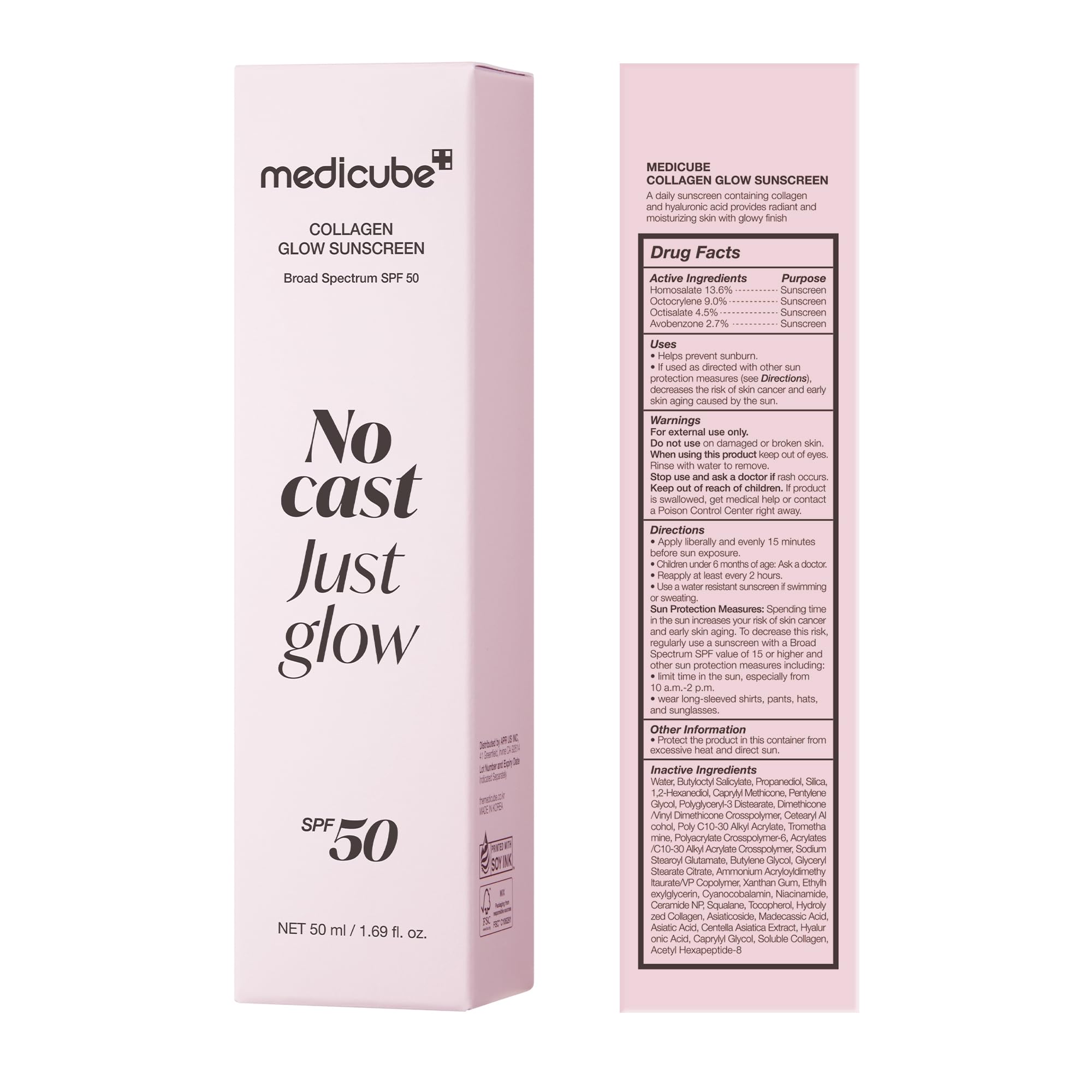 Medicube No Cast Just Glow infographic hints at collagen peptides and cica benefits