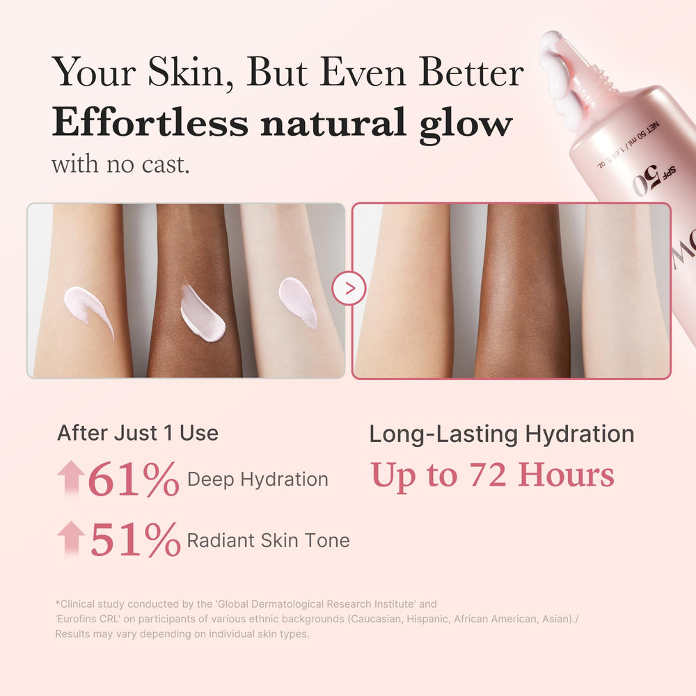 Medicube No Cast Just Glow sunscreen texture close-up highlights a lightweight, non-greasy feel