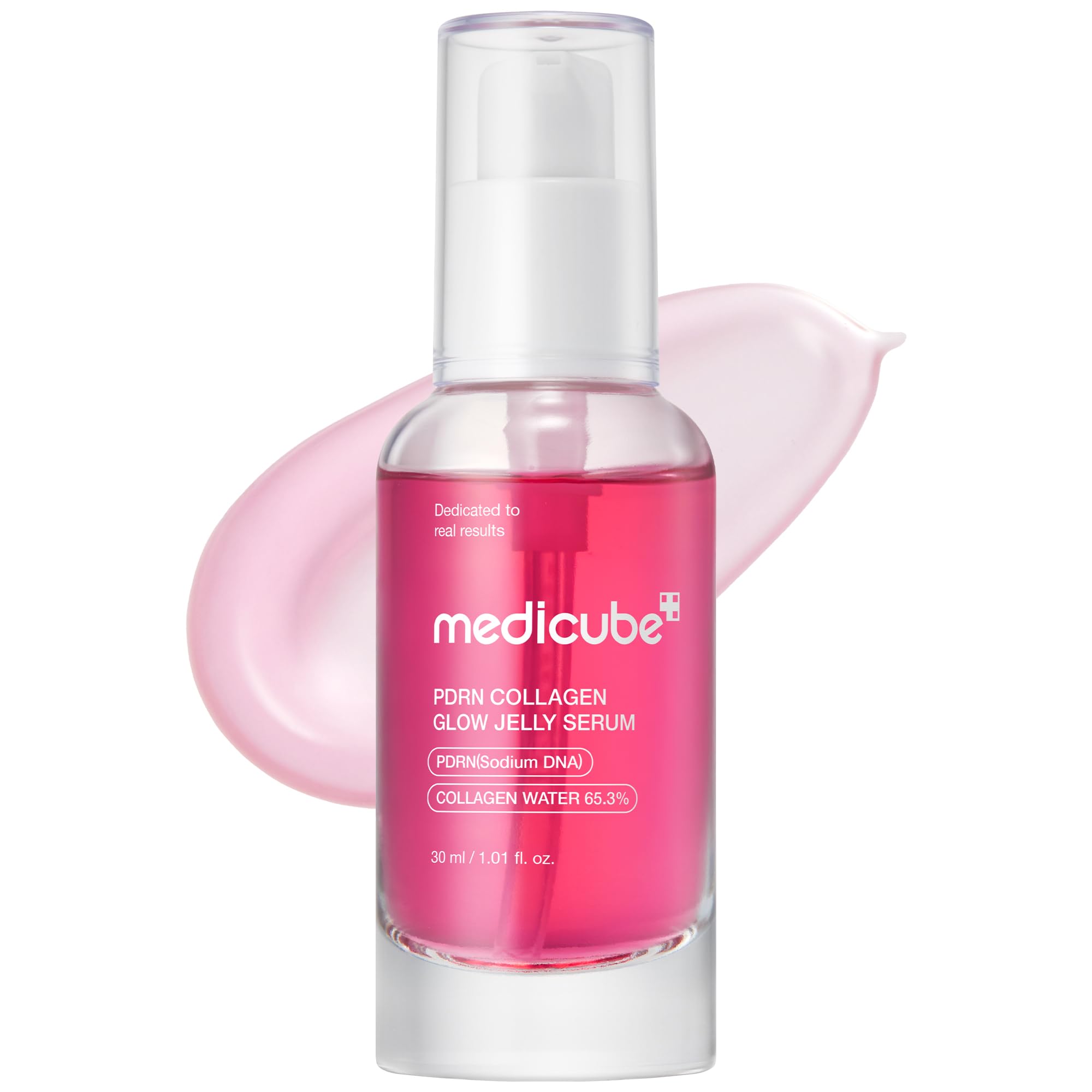 Medicube PDRN Pink Collagen Glow Serum bottle with a light, luminous finish