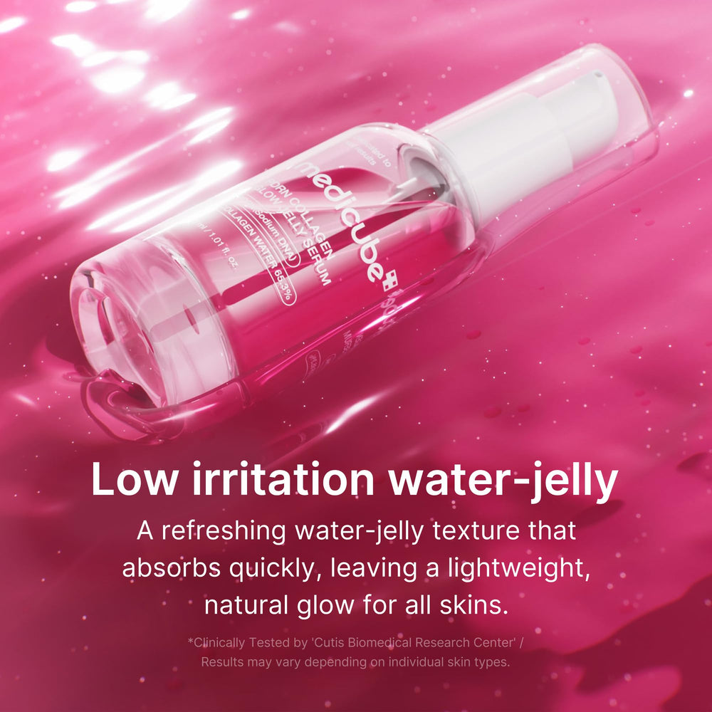 Medicube PDRN Pink Collagen Glow Serum in hand for daily use