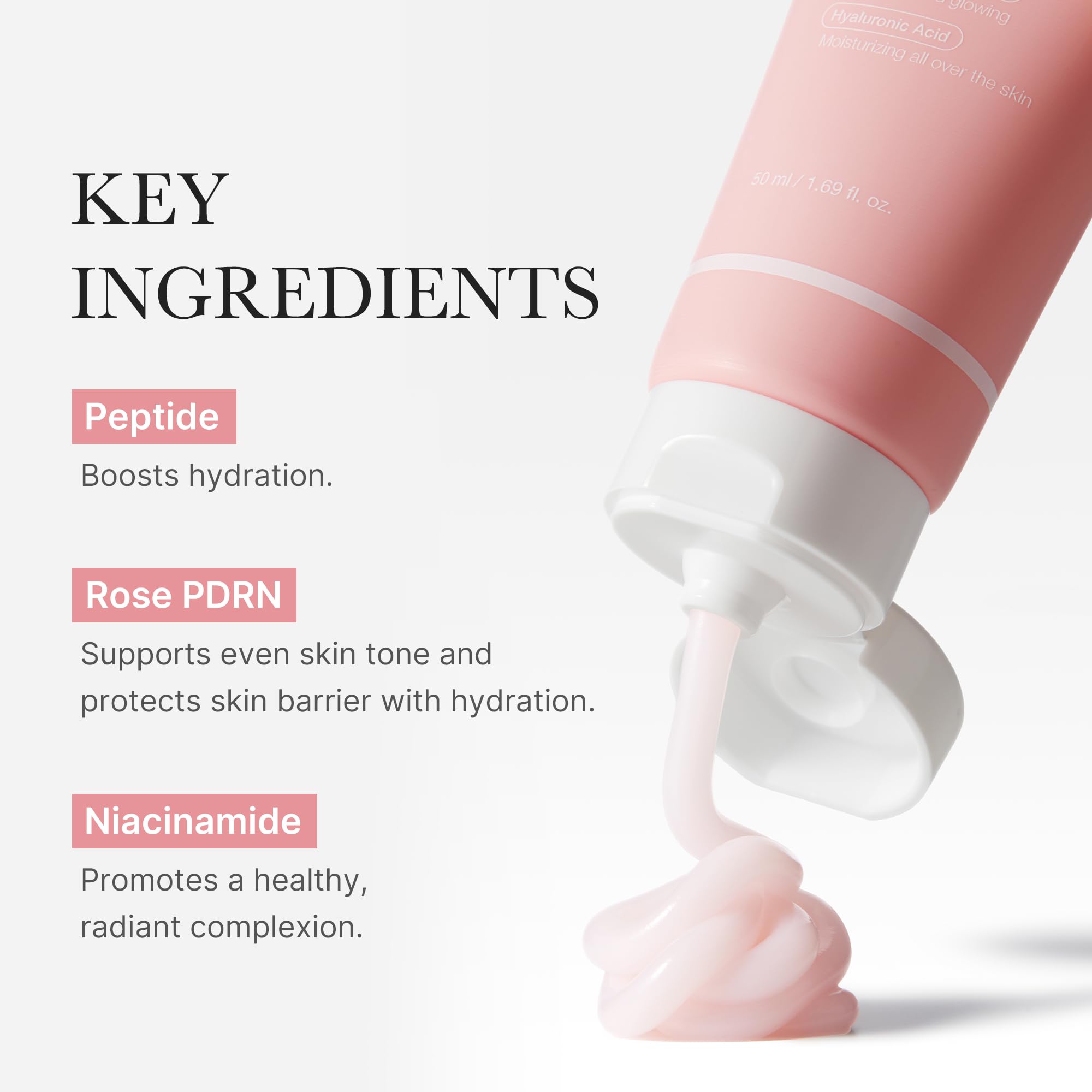 Medicube PDRN pink cream packaging box highlighting vegan formula and rose DNA ingredients.