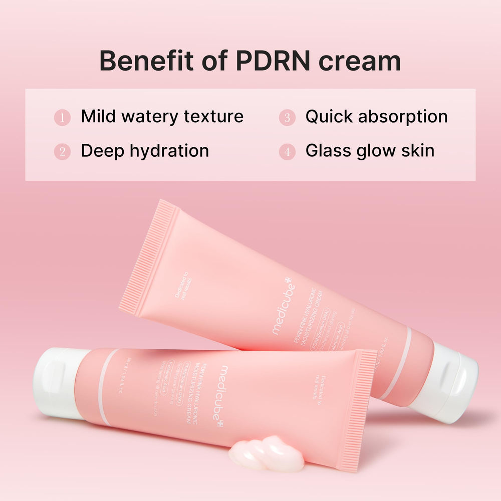 Medicube PDRN pink cream texture swatch demonstrating smooth finish and even tone support.