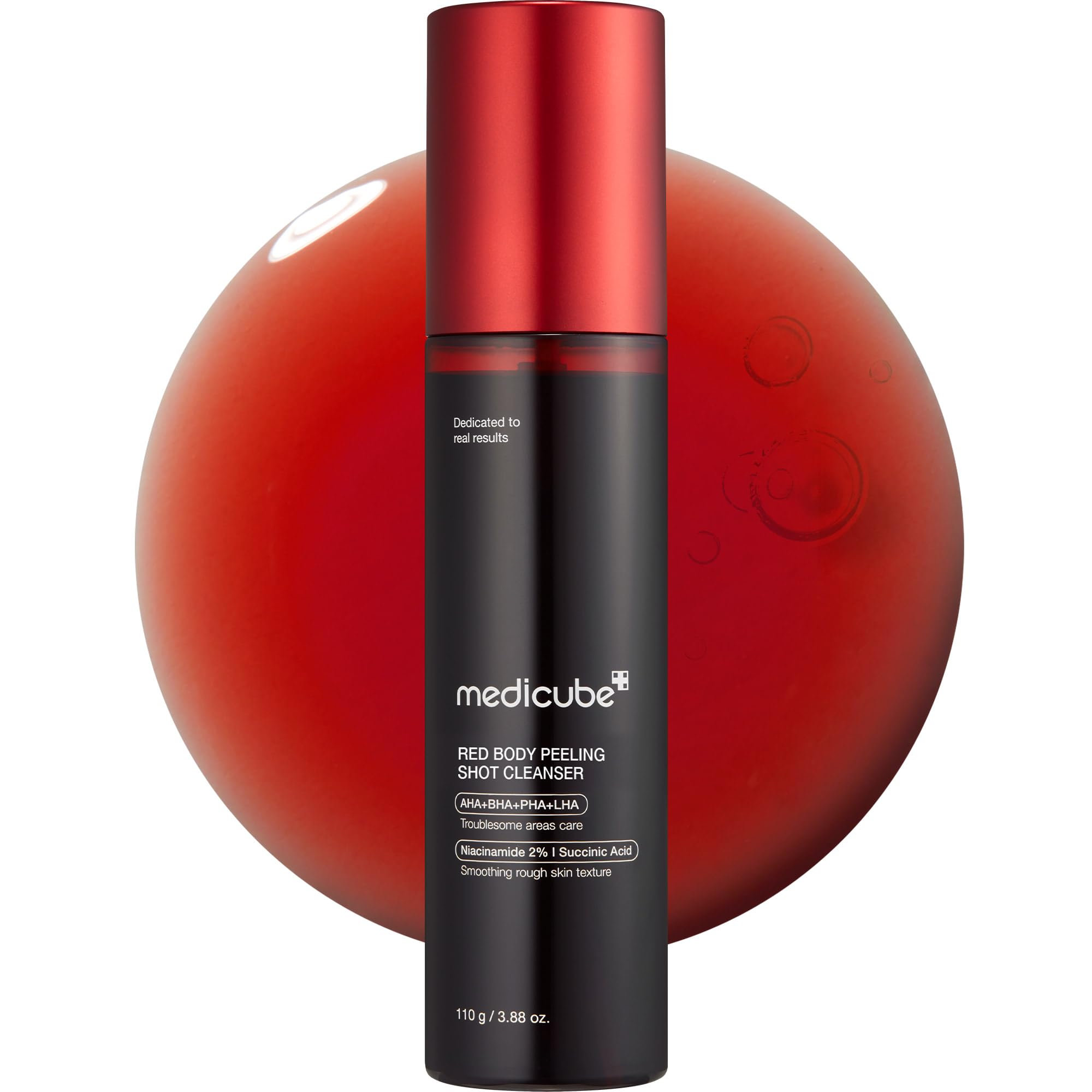 Medicube Red Body Peeling Shot bottle front ready for smoother skin prep.